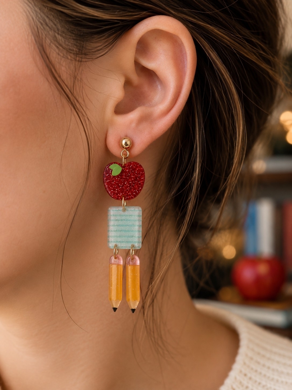 Teacher Apple, Pencil & Paper Dangle Earrings New